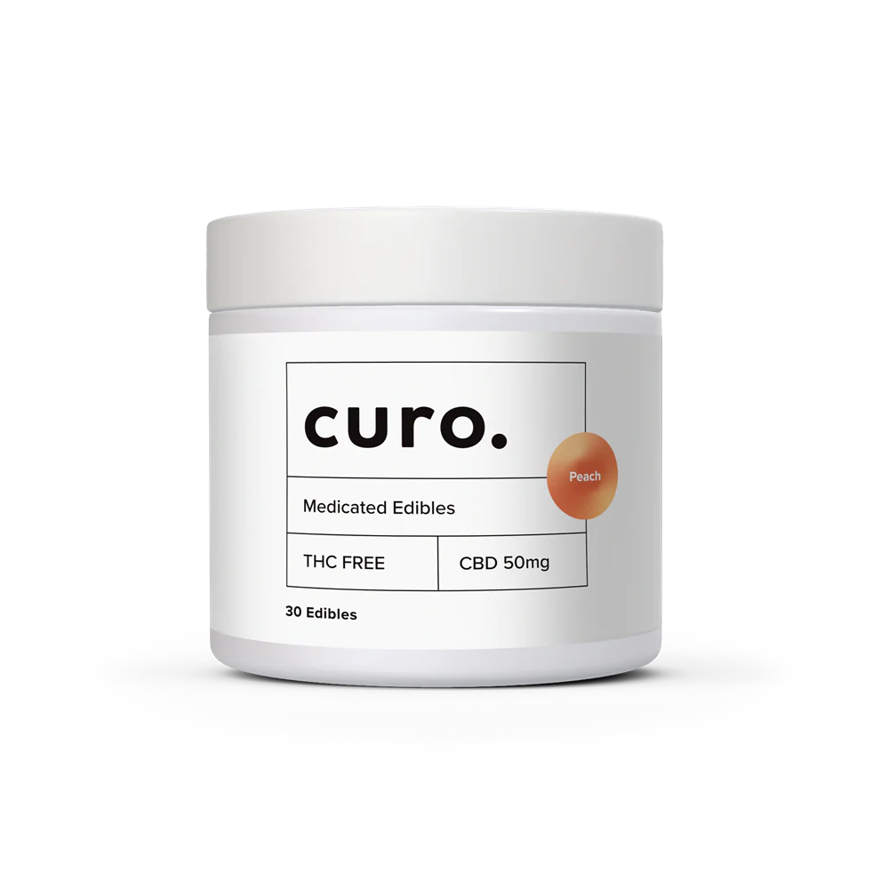 Curo Peach CBD 50mg THC Free Medicated Cannabis Edibles - 30 Pastilles