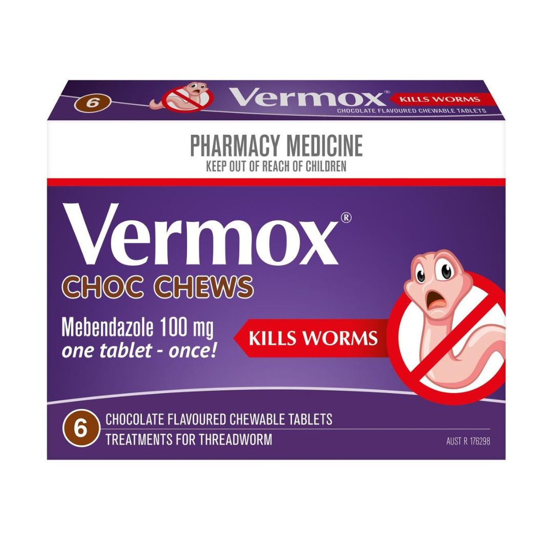 Vermox Worming Treatment Choc Chews 6 Tablets