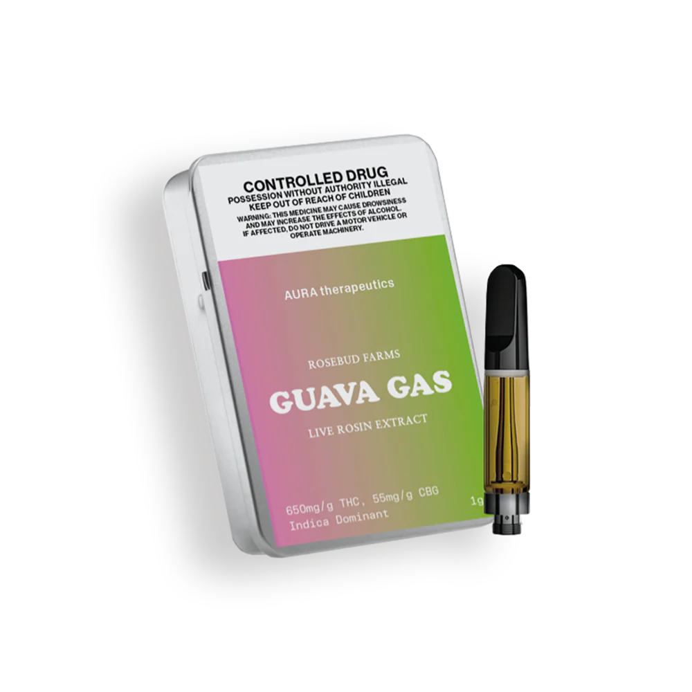 AURA Therapeutics Organic Live Rosin Guava Gas Cartridge THC 650mg 510 Cannabis Vape Inhalation - 1g