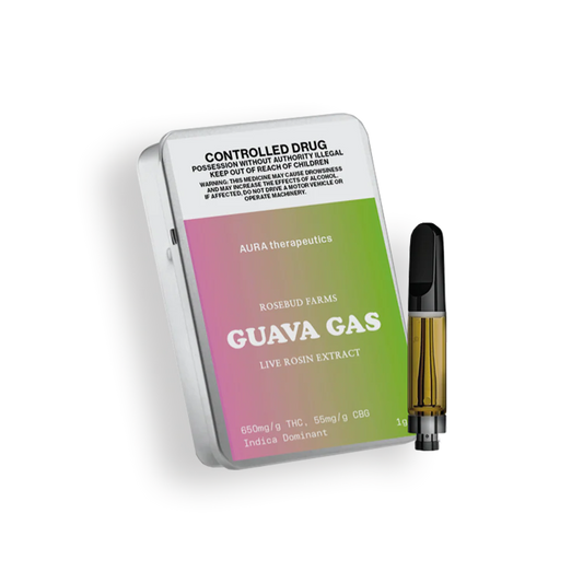 AURA Therapeutics Organic Live Rosin Guava Gas Cartridge THC 650mg 510 Cannabis Vape Inhalation - 1g