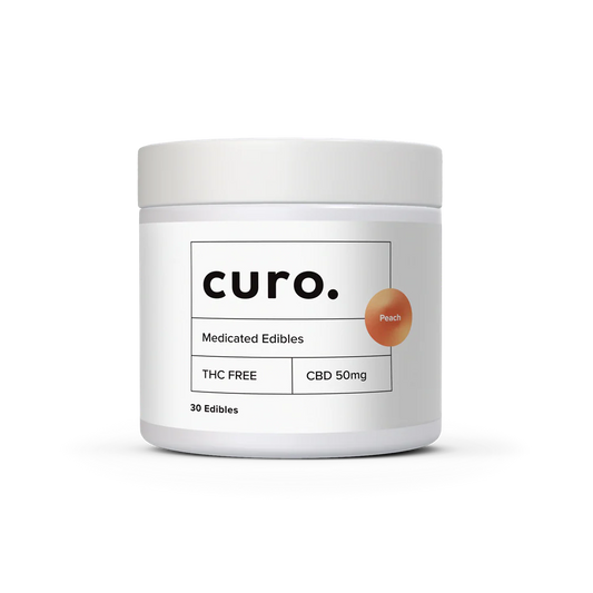 Curo Peach CBD 50mg THC Free Medicated Cannabis Edibles  - 30 Pastilles