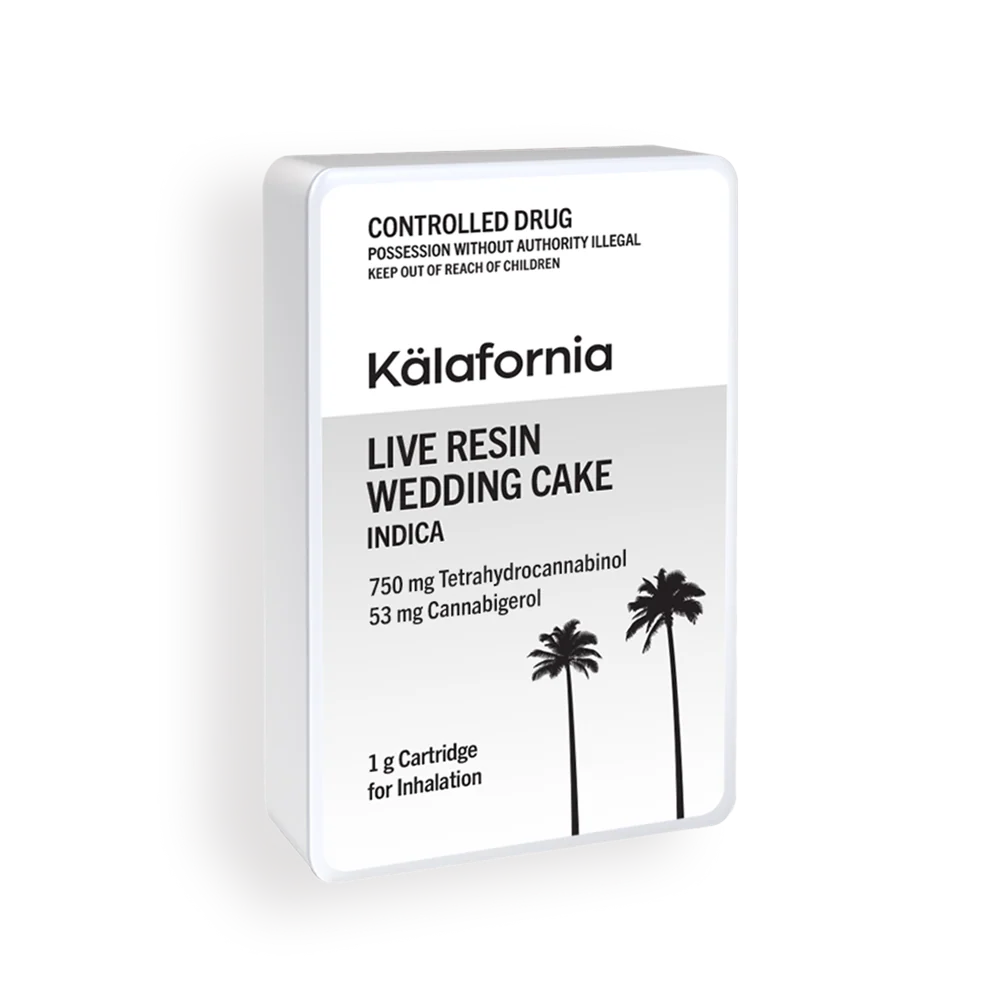 Kalafornia Live Resin Indica (Wedding Cake) Cartridge THC 750mg 510 Cannabis Vape Inhalation - 1g