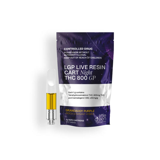 Little Green Pharma LGP Live Resin Night (Grandaddy Purple) Cartridge THC 800mg 510 Cannabis Vape Inhalation - 1g