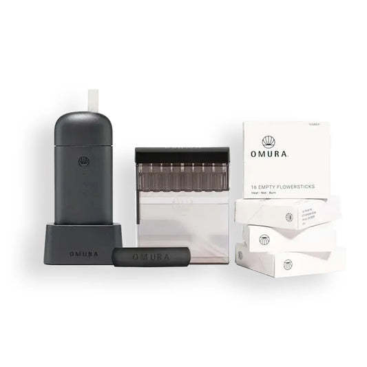 Omura X1 Vaporizer Portable Dried Herb Vaporiser Device - Bundle with Home Filling System & 64 Empty Flowersticks - Black