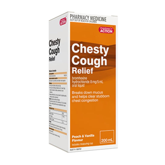 Pharmacy Action Chesty Cough Relief Peach & Vanilla 200mL