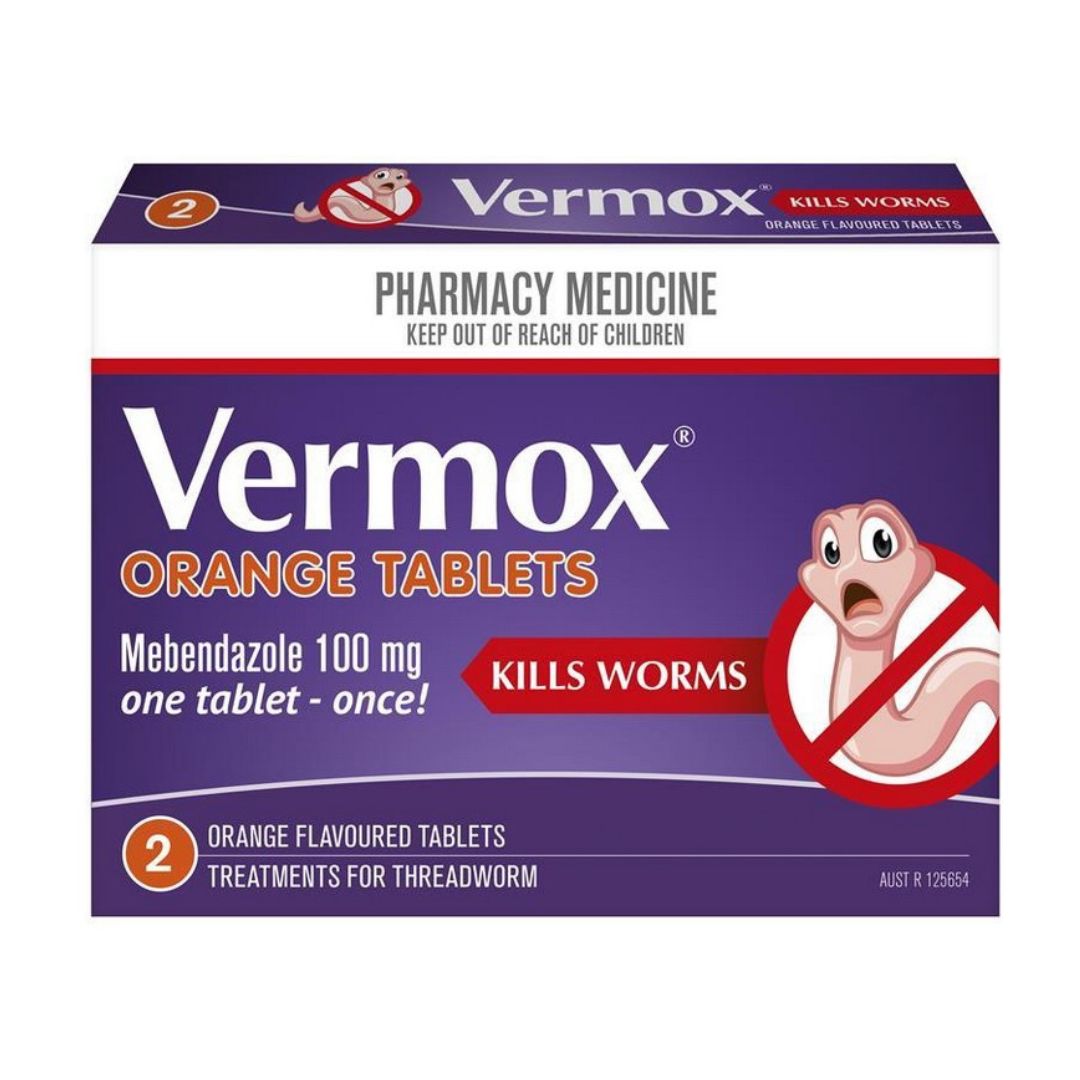 Vermox Worming Treatment Orange Tablets 2 Tablets