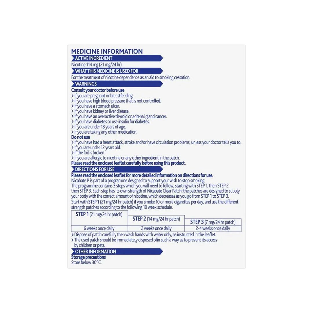 Nicabate P Patch Quit Smoking 21mg | 28 Patches